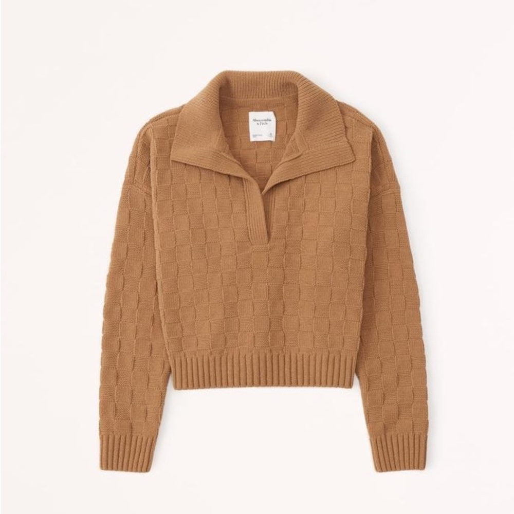 Abercrombie checkerboard stitch notch-neck sweater polo